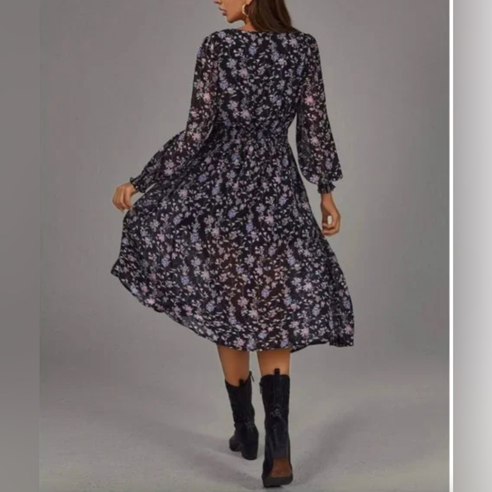 Boho Floral Print Chiffon Dress - Picture 5 of 12
